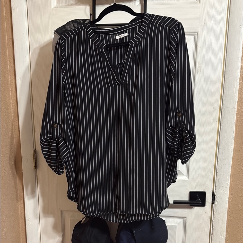 Black and White Striped Women's Top
